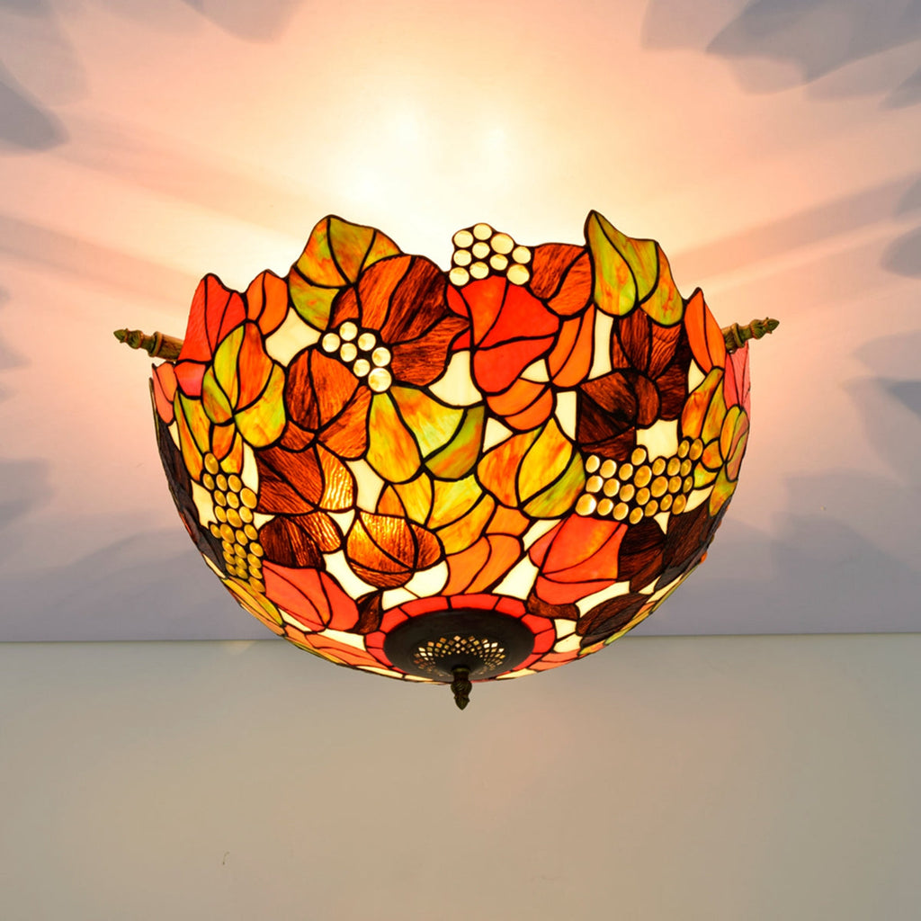 Tiffany-Style Stained Glass Ceiling Light, Autumn Colors