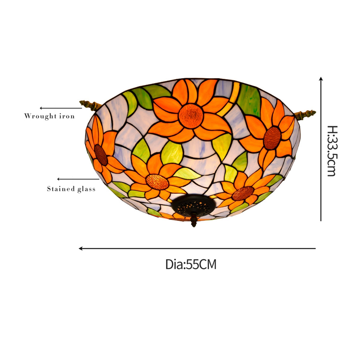 Tiffany-style stained glass ceiling light in blue sunflowers