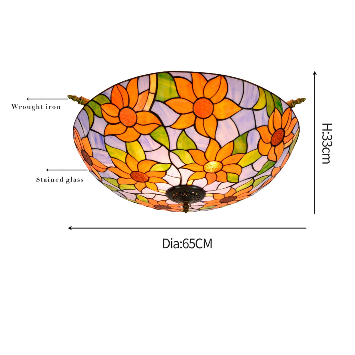 Tiffany-style ceiling light in stained glass with sunflowers