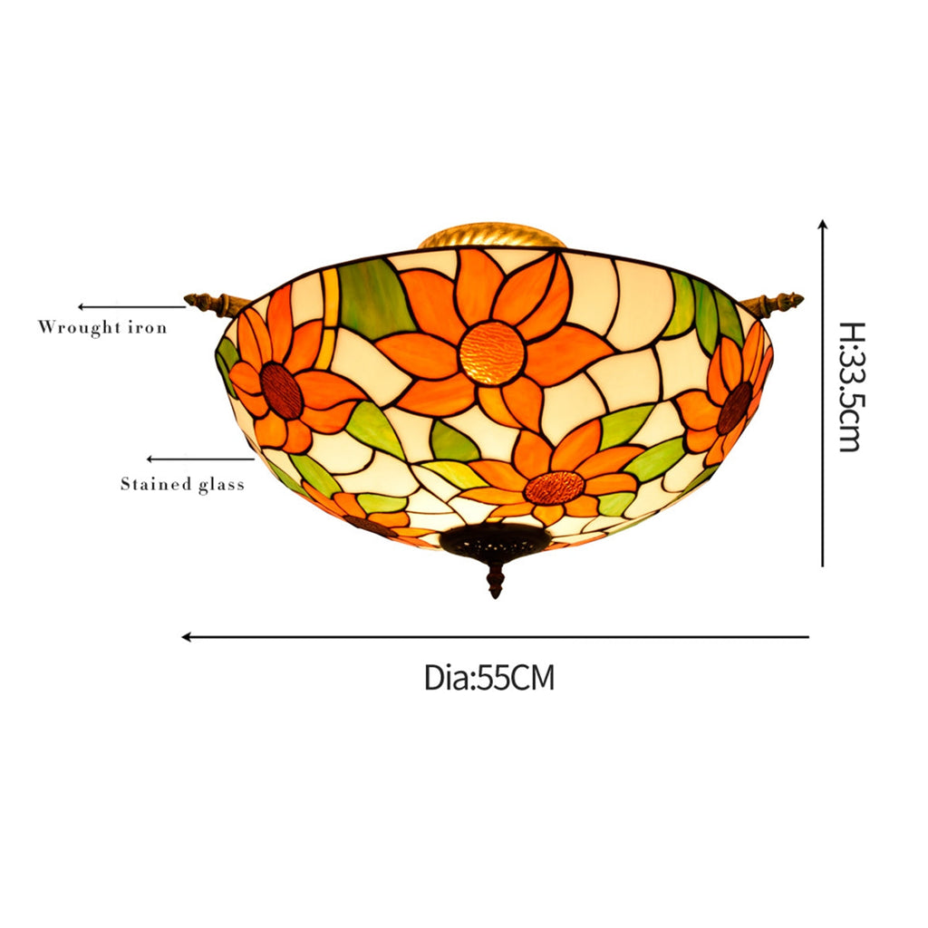 Tiffany Style Sunflower Ceiling Light in Stained Glass