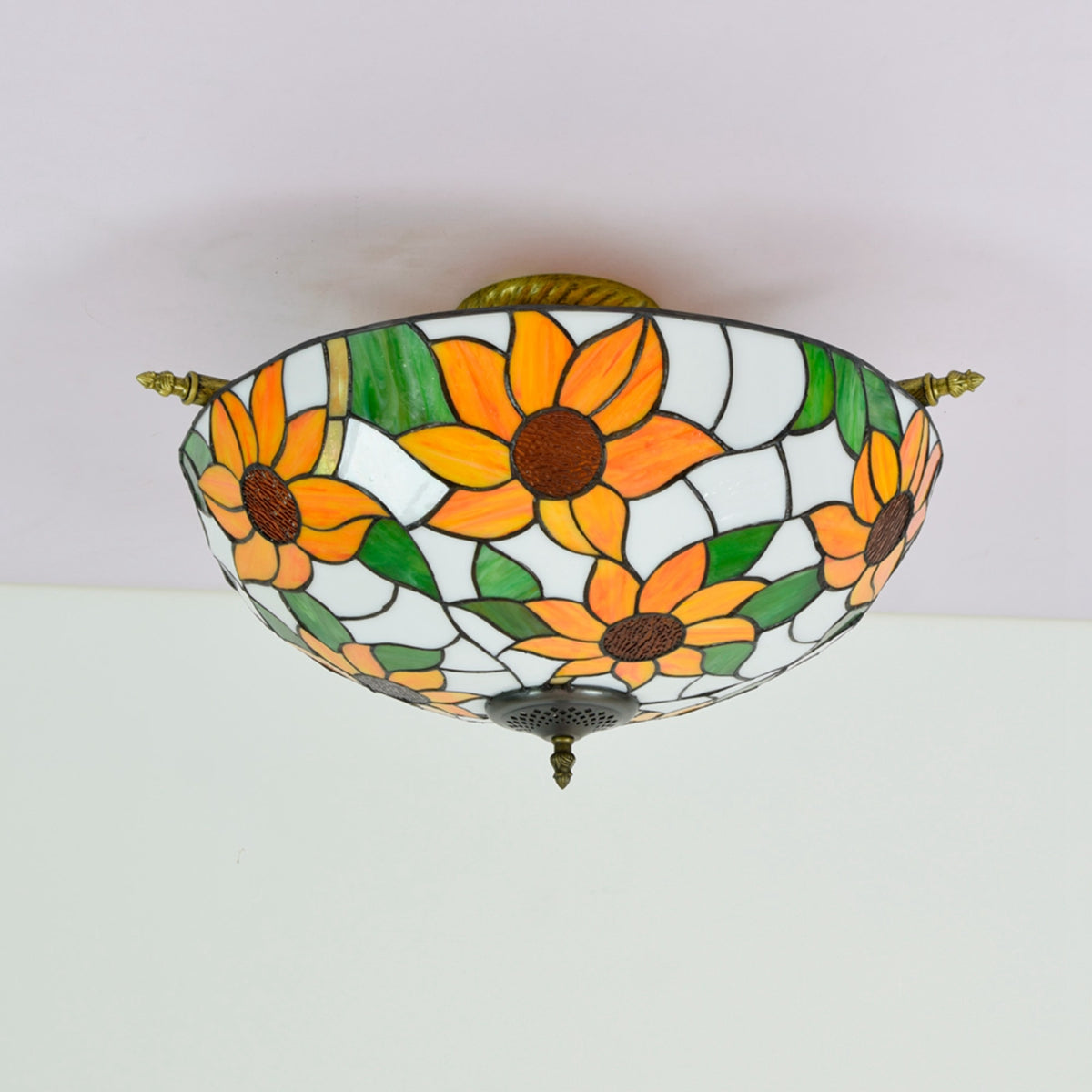 Tiffany Style Sunflower Ceiling Light in Stained Glass