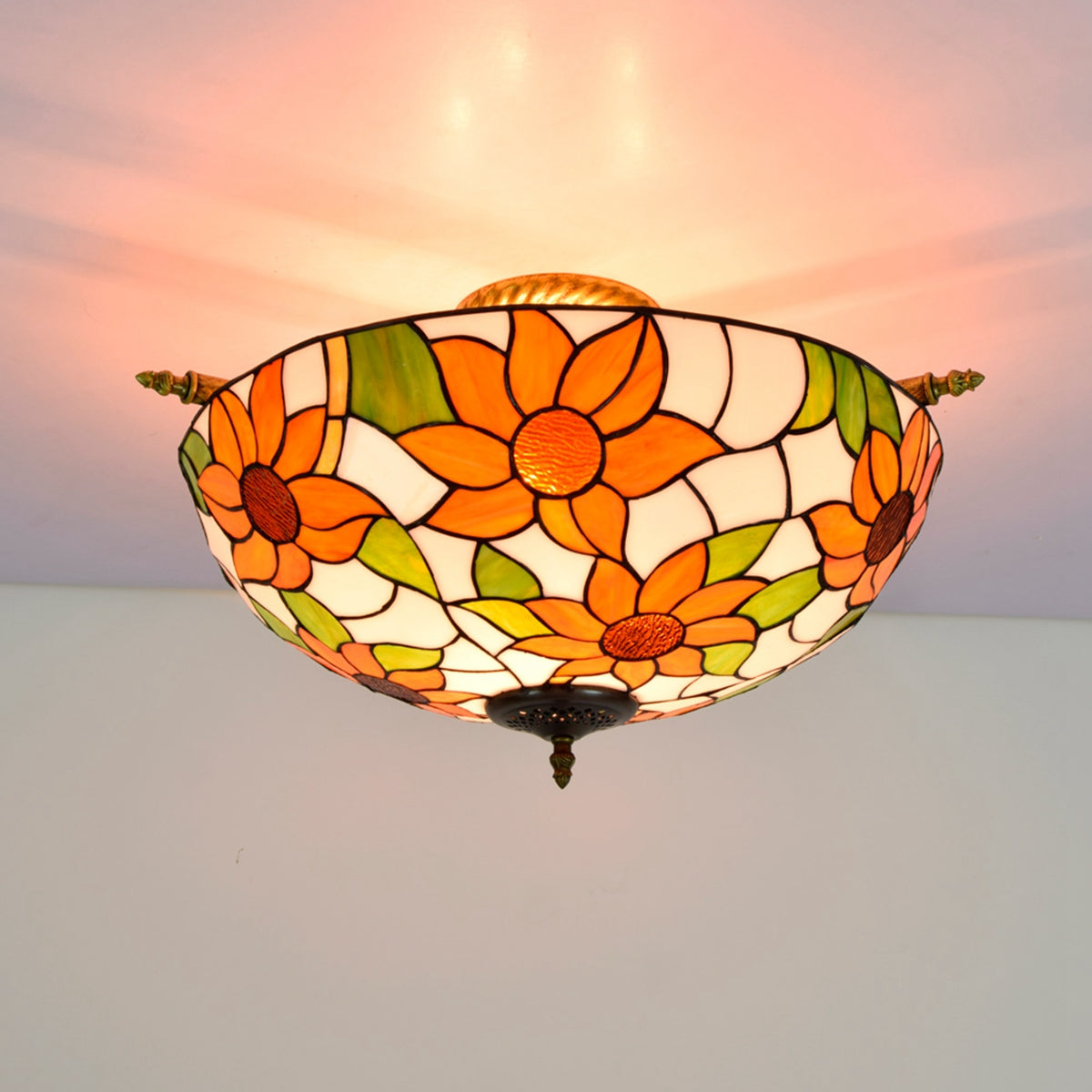 Tiffany Style Sunflower Ceiling Light in Stained Glass