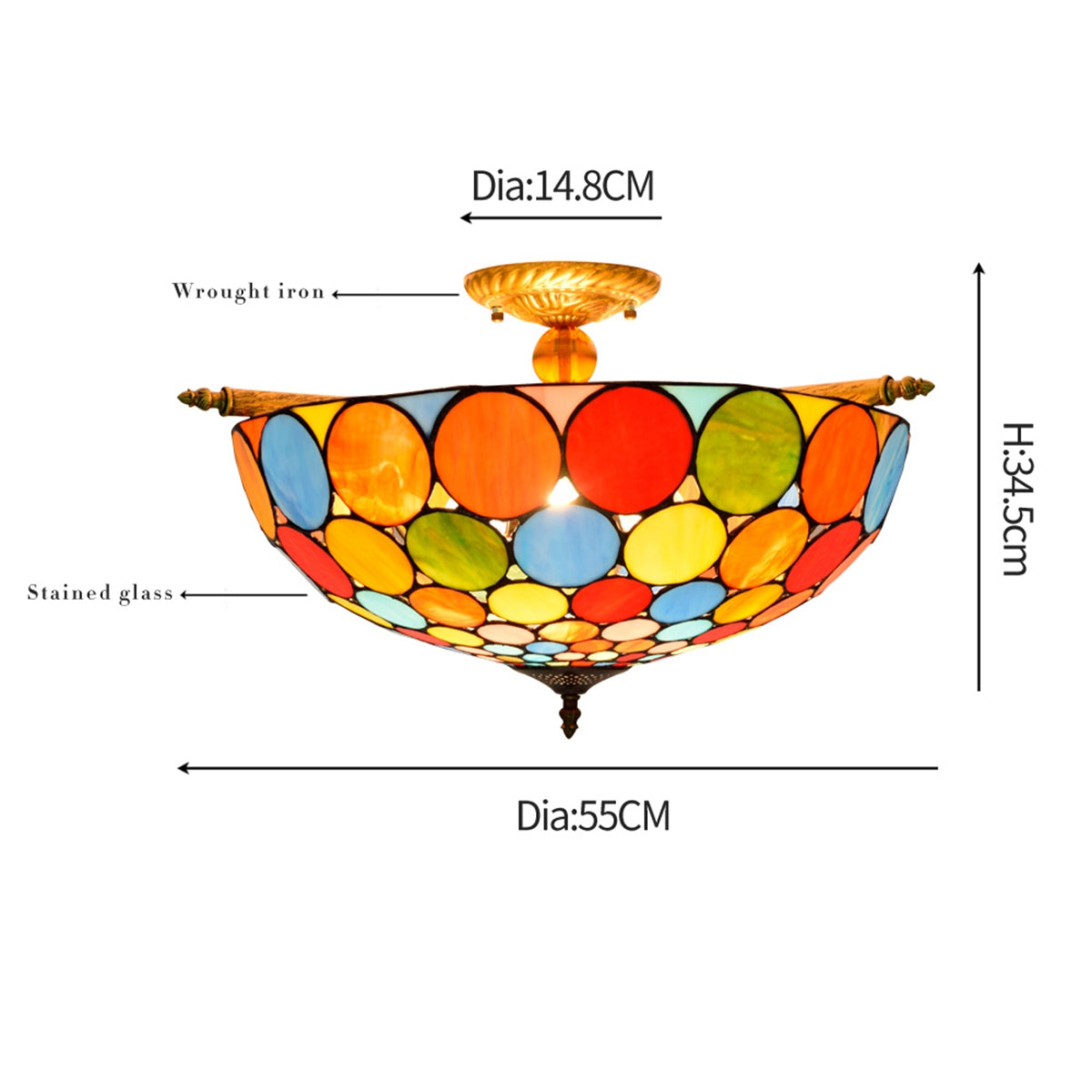 Tiffany stained glass ceiling light with multicolored circles