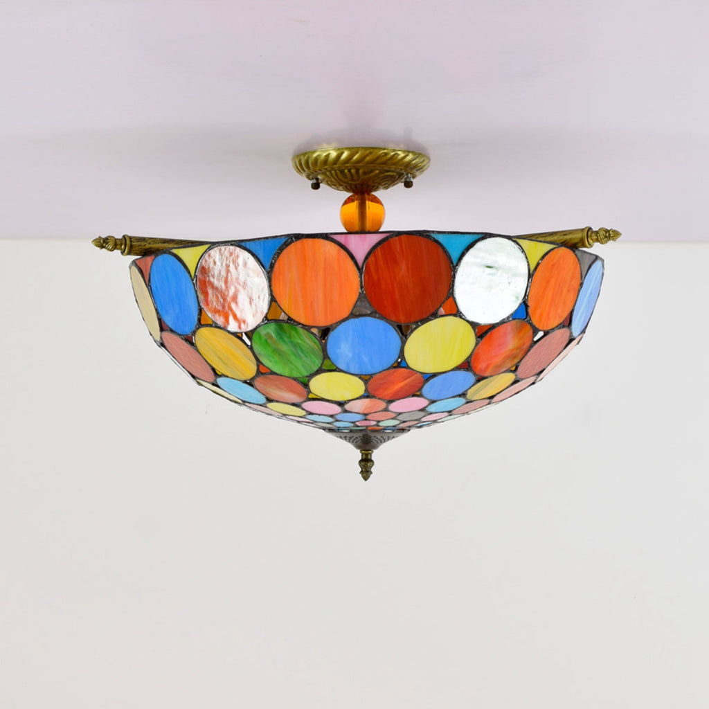 Tiffany stained glass ceiling light with multicolored circles