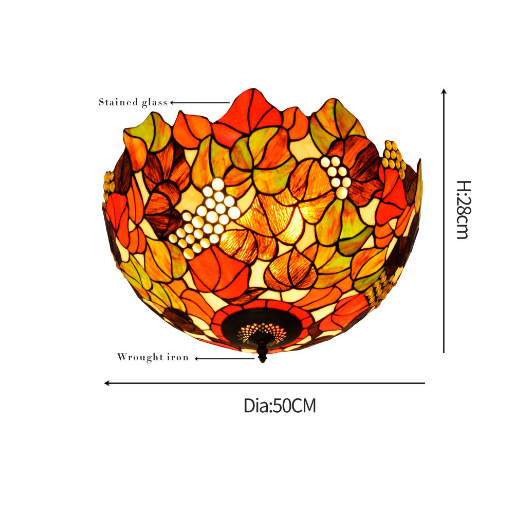 Tiffany Stained Glass Dome Ceiling Light with Autumn Leaves