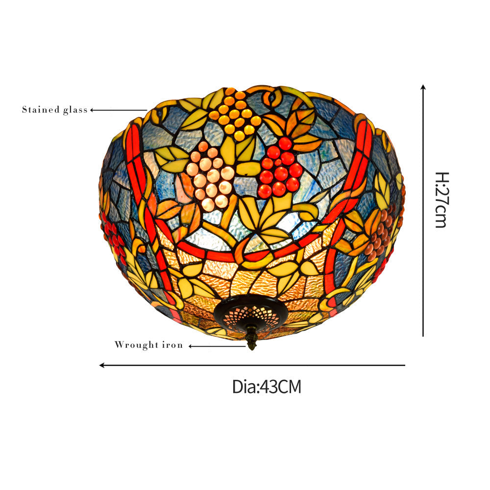Tiffany Style Stained Glass Ceiling Light with Colorful Grapes