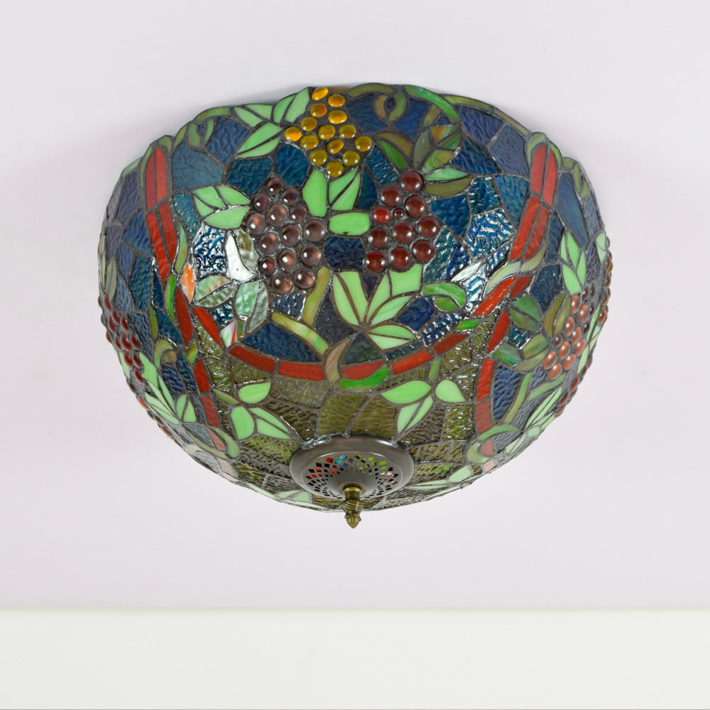 Tiffany Style Stained Glass Ceiling Light with Colorful Grapes