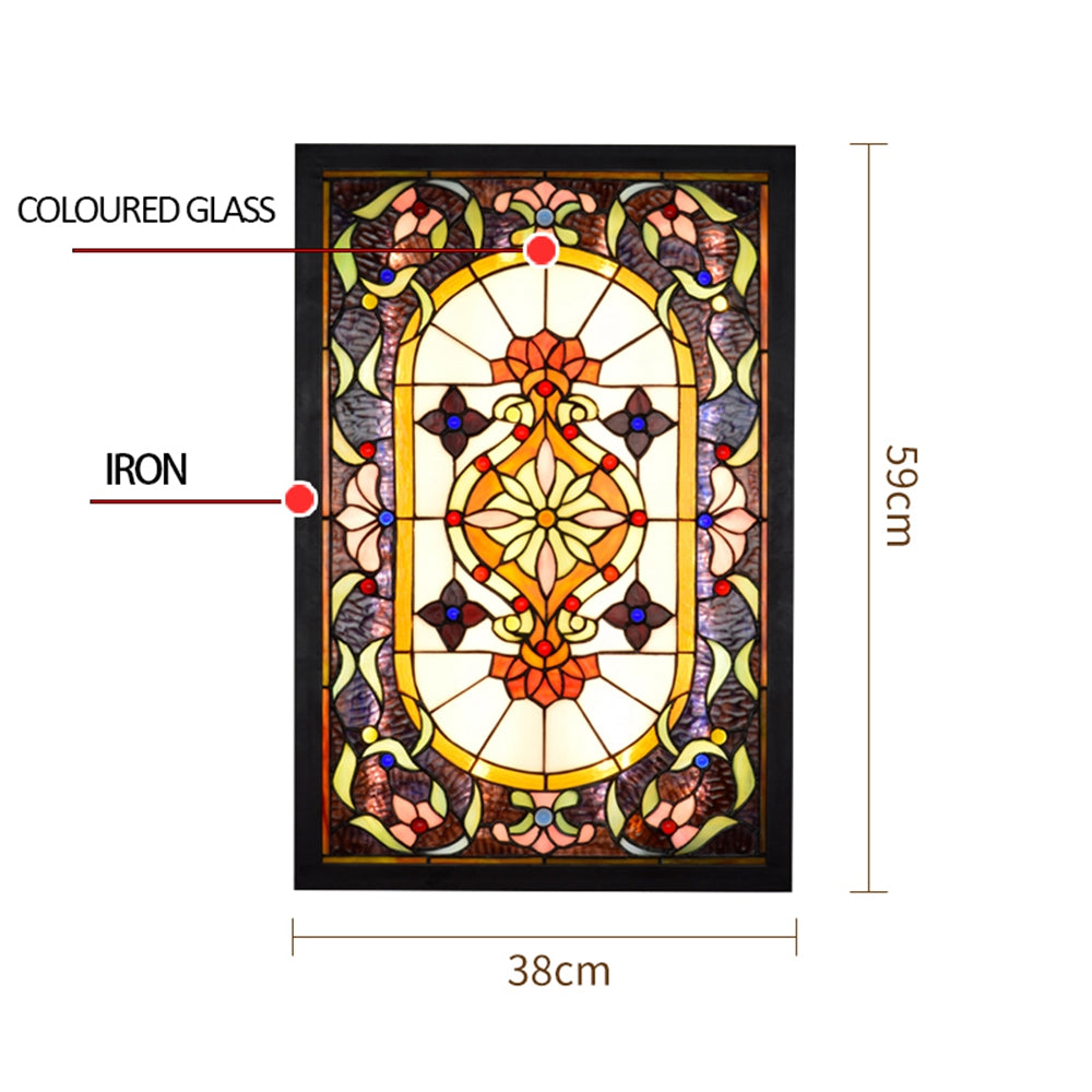 Stained Glass Ceiling Light with Floral and Geometric Design