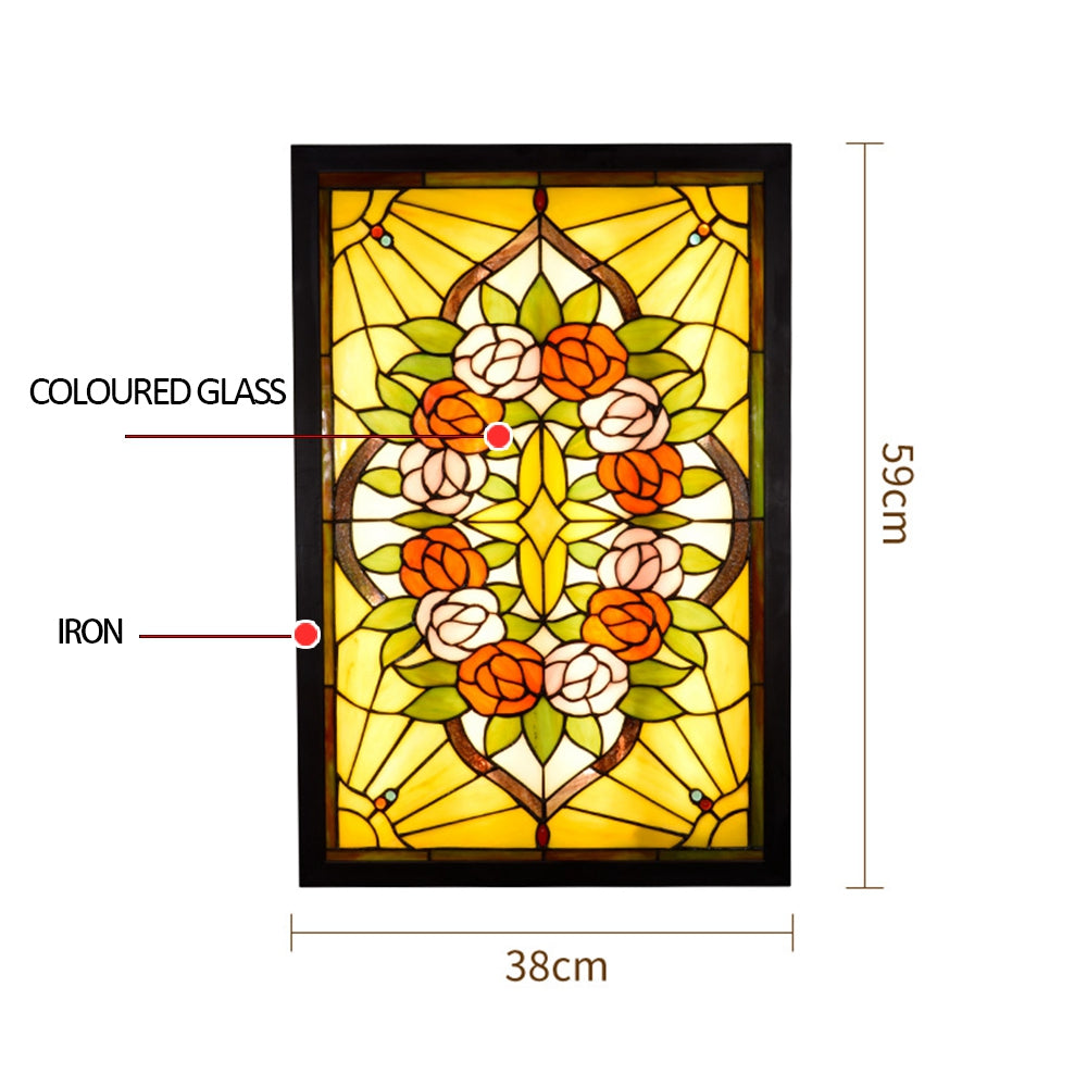 Stained Glass Panel with Rose Wreath and Star