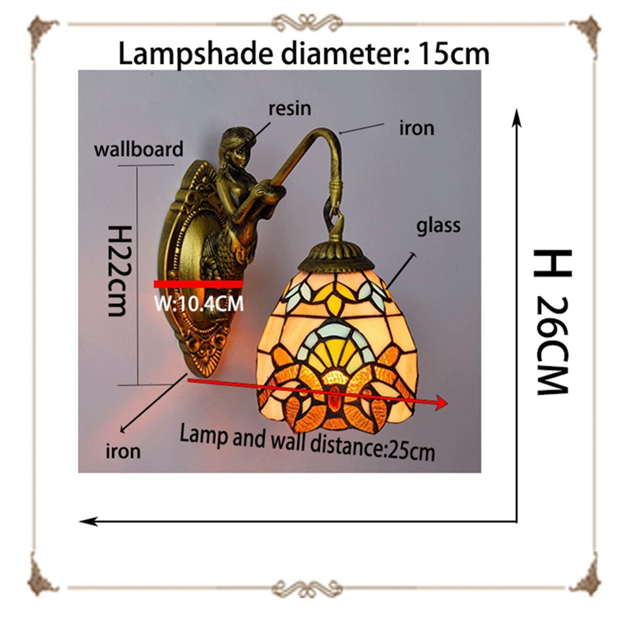 Bronze Mermaid Wall Sconce, Tiffany Lampshade