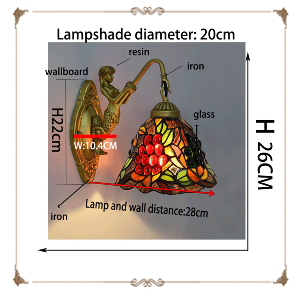 Tiffany Wall Sconce with Mermaid and Grapes in Stained Glass