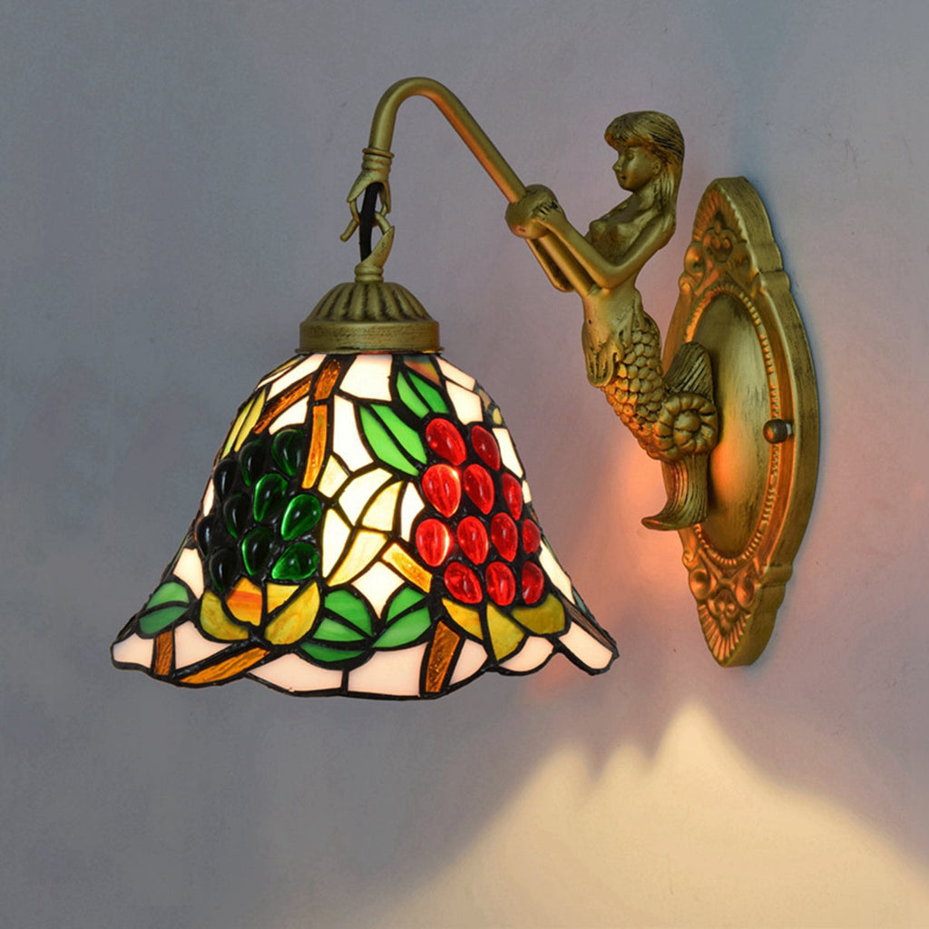 Tiffany Mermaid Wall Sconce in Stained Grape Glass