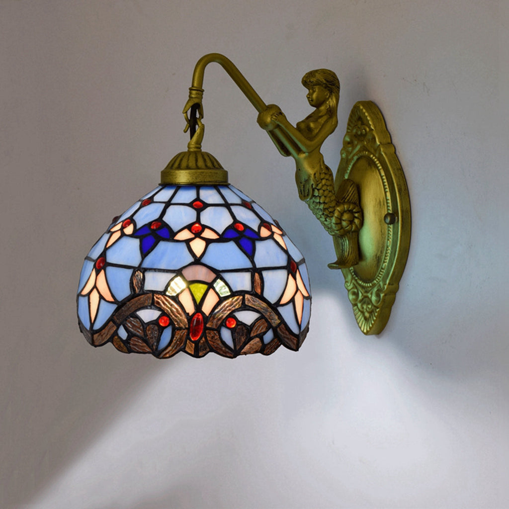 Tiffany Blue Tinted Glass Mermaid Wall Sconce