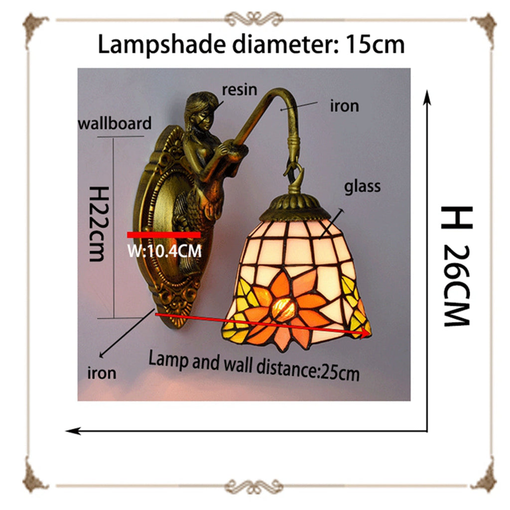 Vintage Mermaid Wall Sconce in Tinted Glass with Flower
