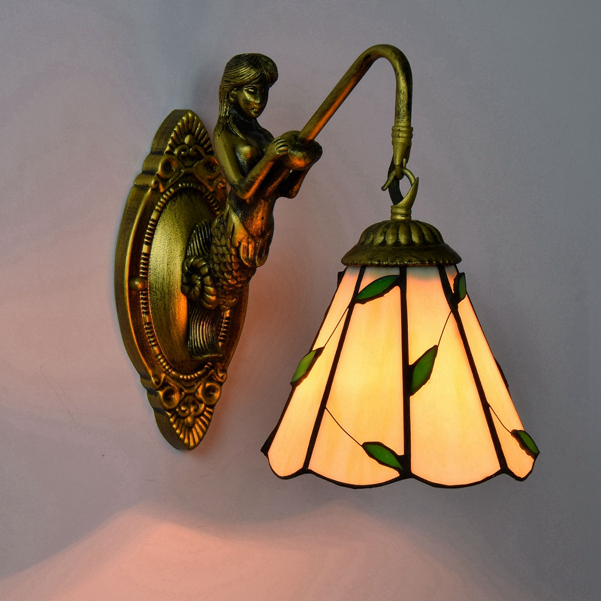 Antique Bronze Mermaid Wall Sconce, Tiffany Style