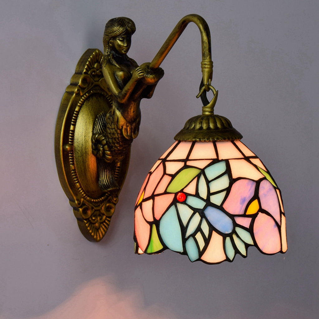 Tiffany Style Mermaid Wall Sconce in Stained Glass
