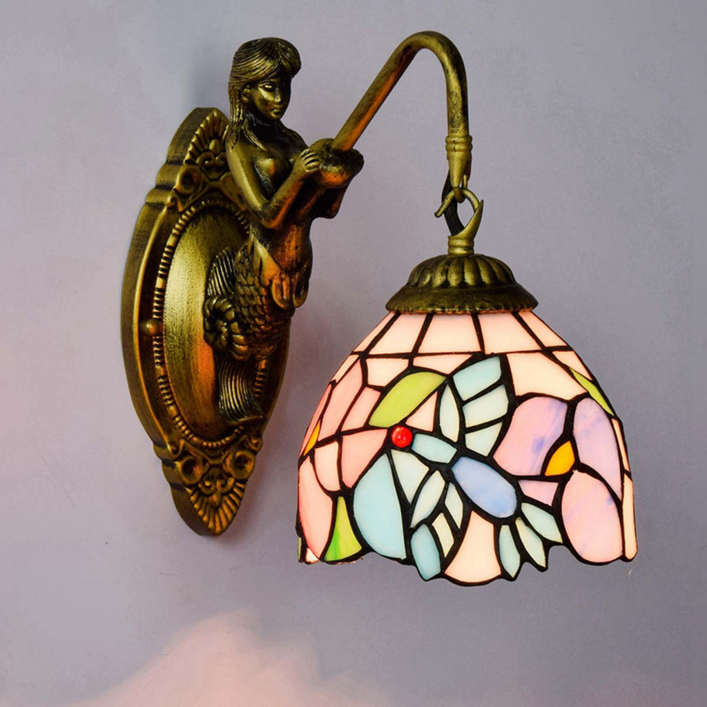 Tiffany Style Mermaid Wall Sconce in Stained Glass