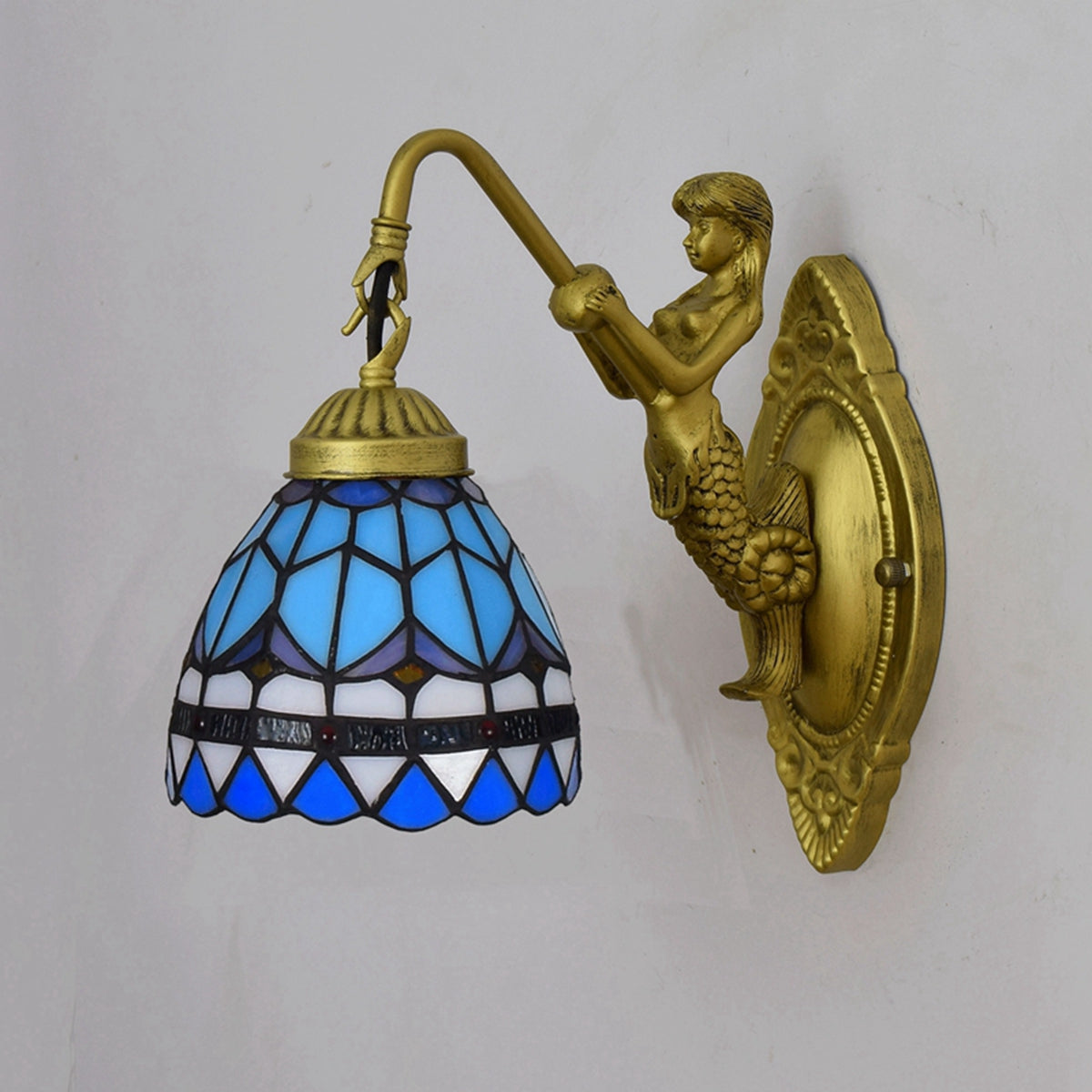Tiffany Blue Stained Glass Mermaid Wall Sconce