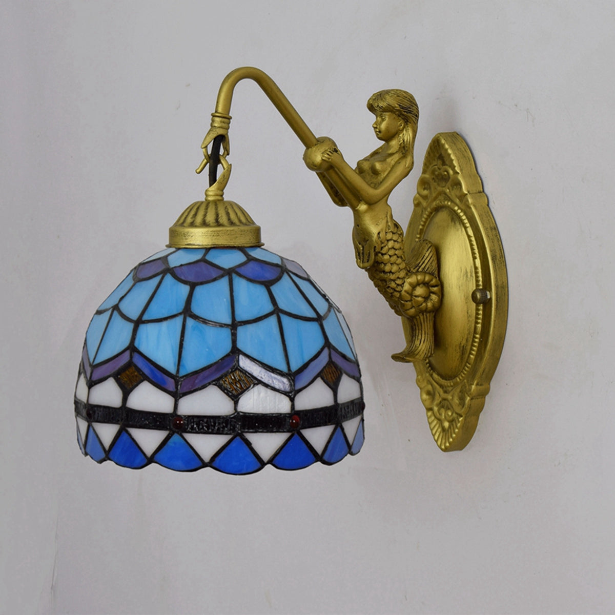 Mermaid Wall Sconce in Tiffany Glass and Bronze