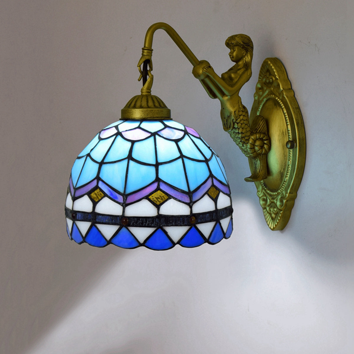 Mermaid Wall Sconce in Tiffany Glass and Bronze