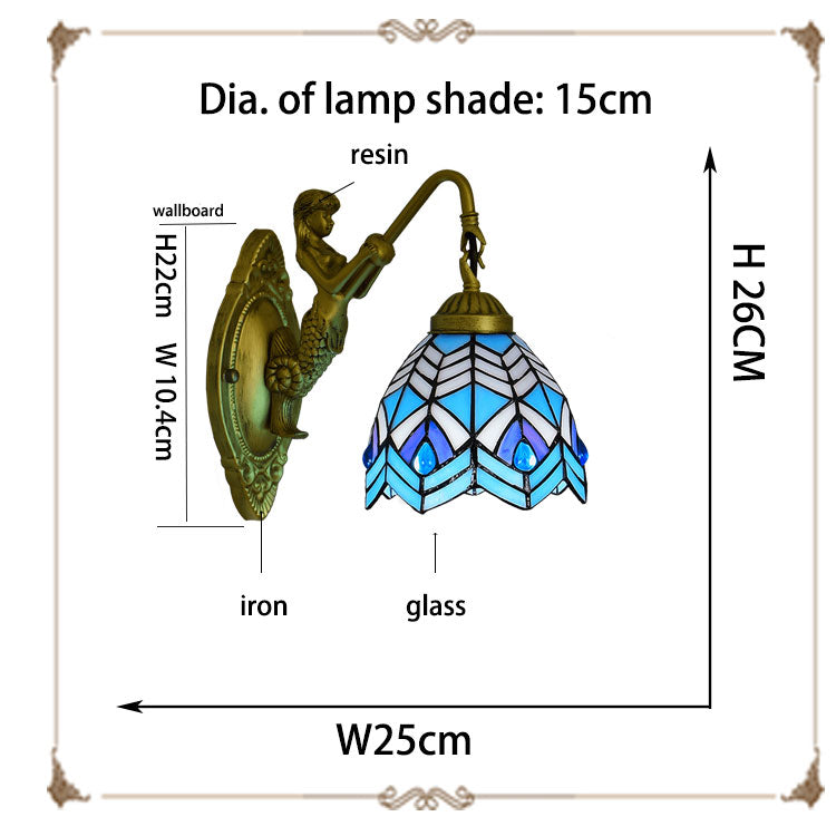 Tiffany Mermaid Wall Sconce in Blue Tinted Glass