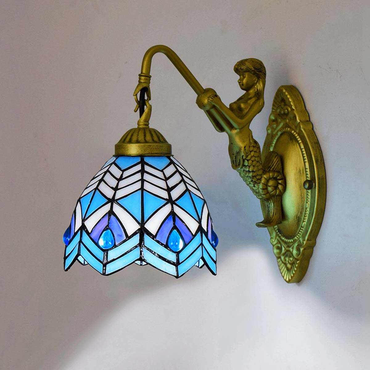 Tiffany Mermaid Wall Sconce in Blue Tinted Glass