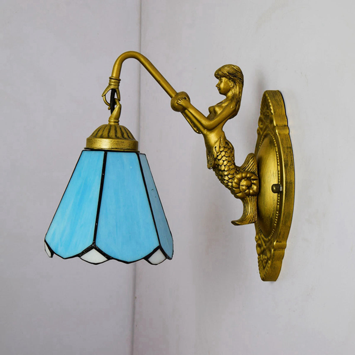 Gold Tiffany Style Mermaid Wall Sconce in Blue