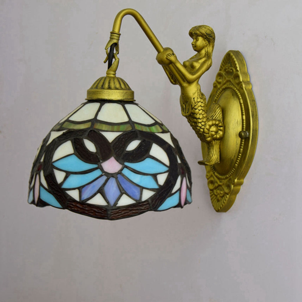 Mermaid Tiffany Style Stained Glass Wall Sconce