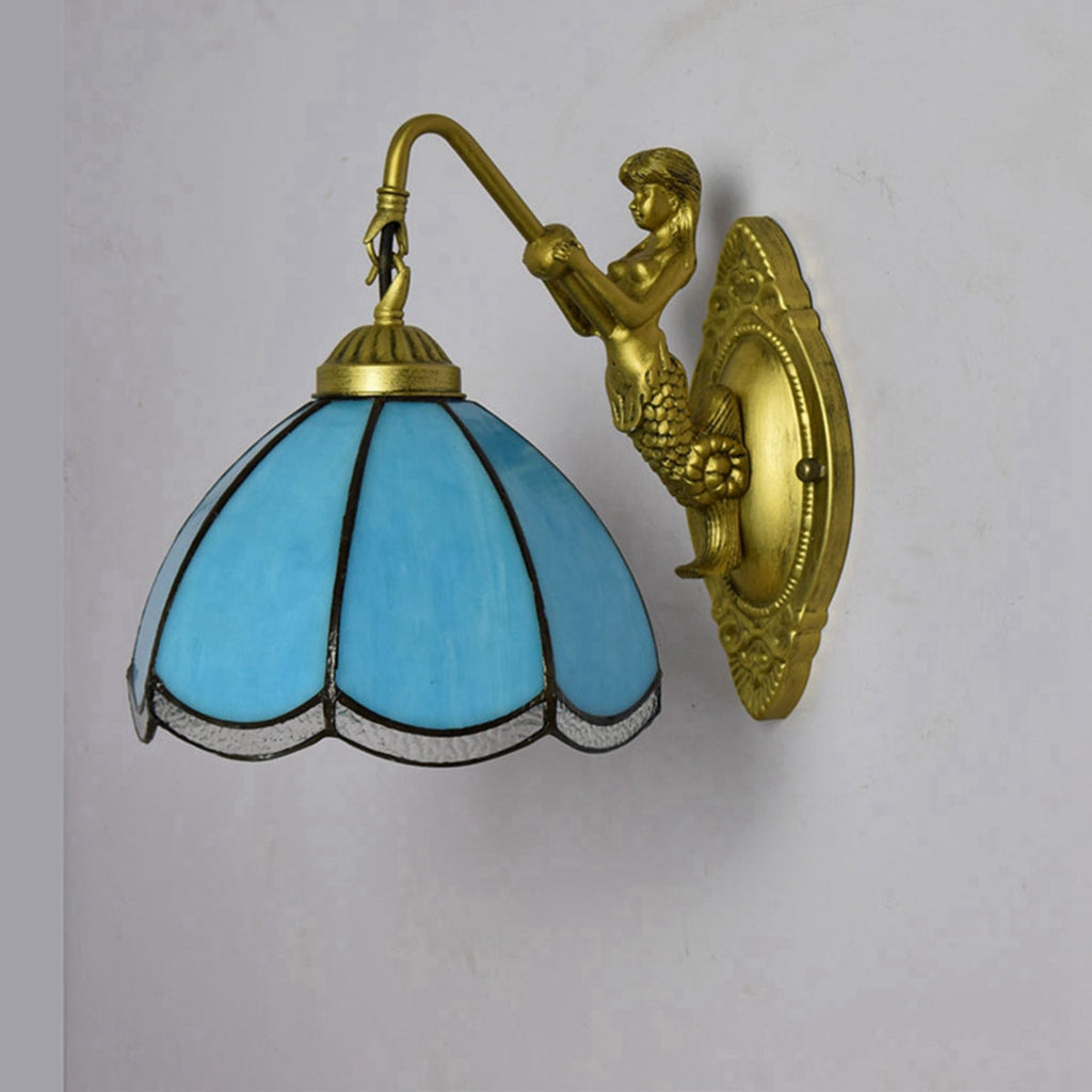 Vintage Tiffany Blue Glass Mermaid Wall Sconce