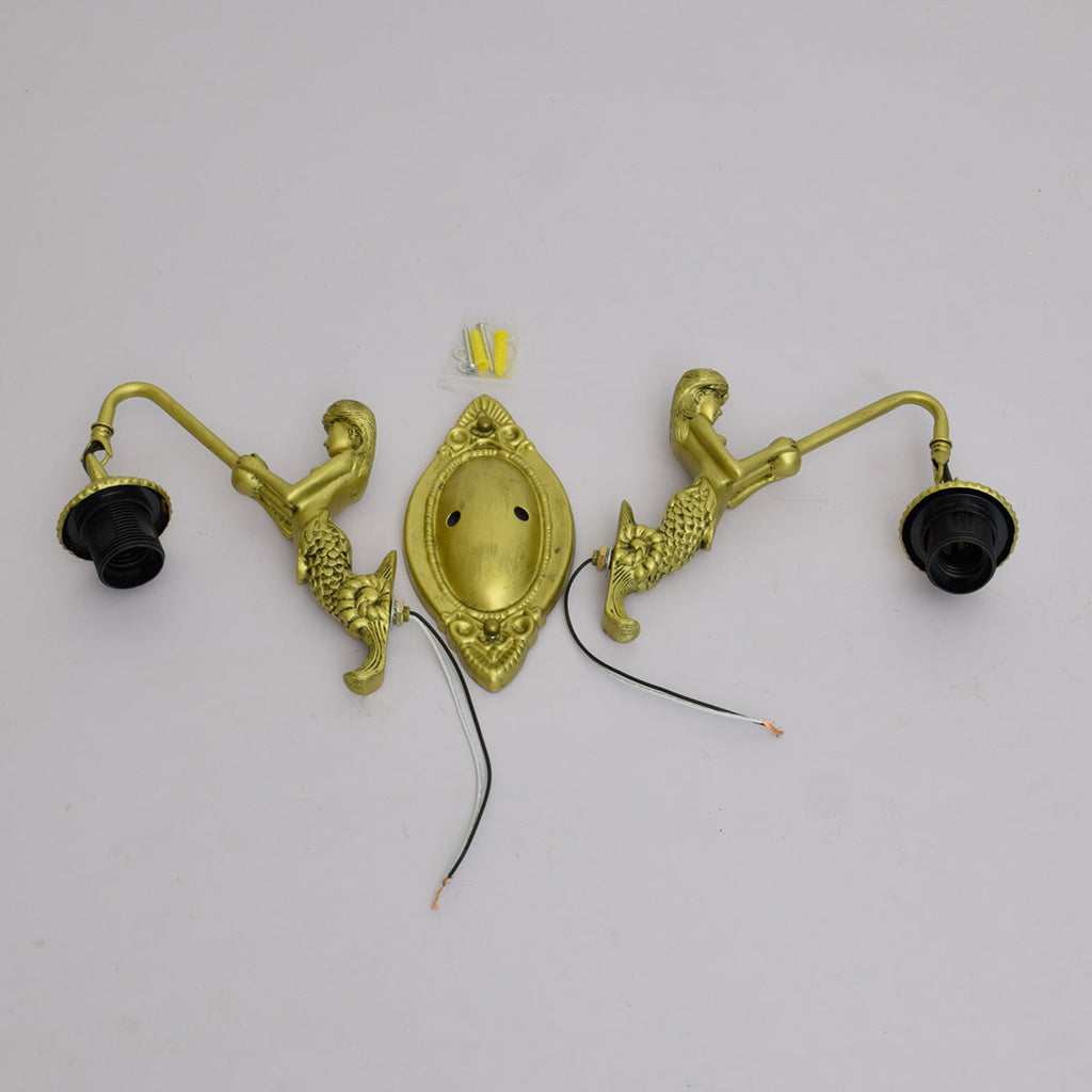 Double Mermaid Wall Sconce, Tiffany Style, Sunflower