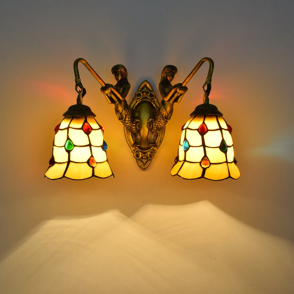 Vintage Tiffany Stained Glass Mermaid Wall Sconce