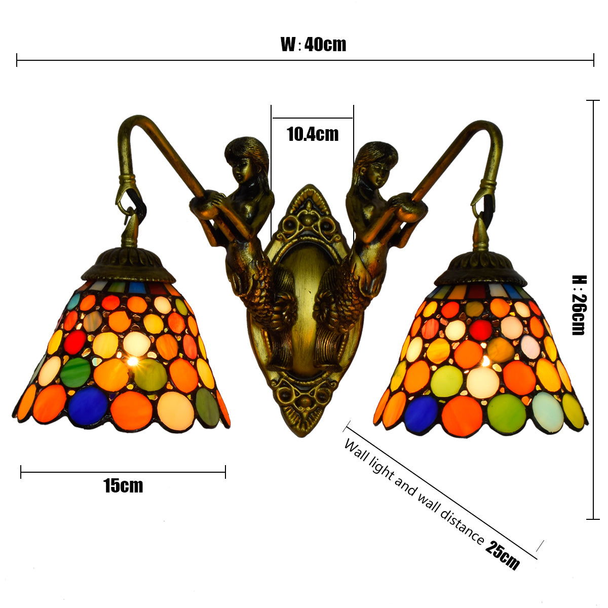 Tiffany Style Mermaid Wall Sconce, Multicolored Glass