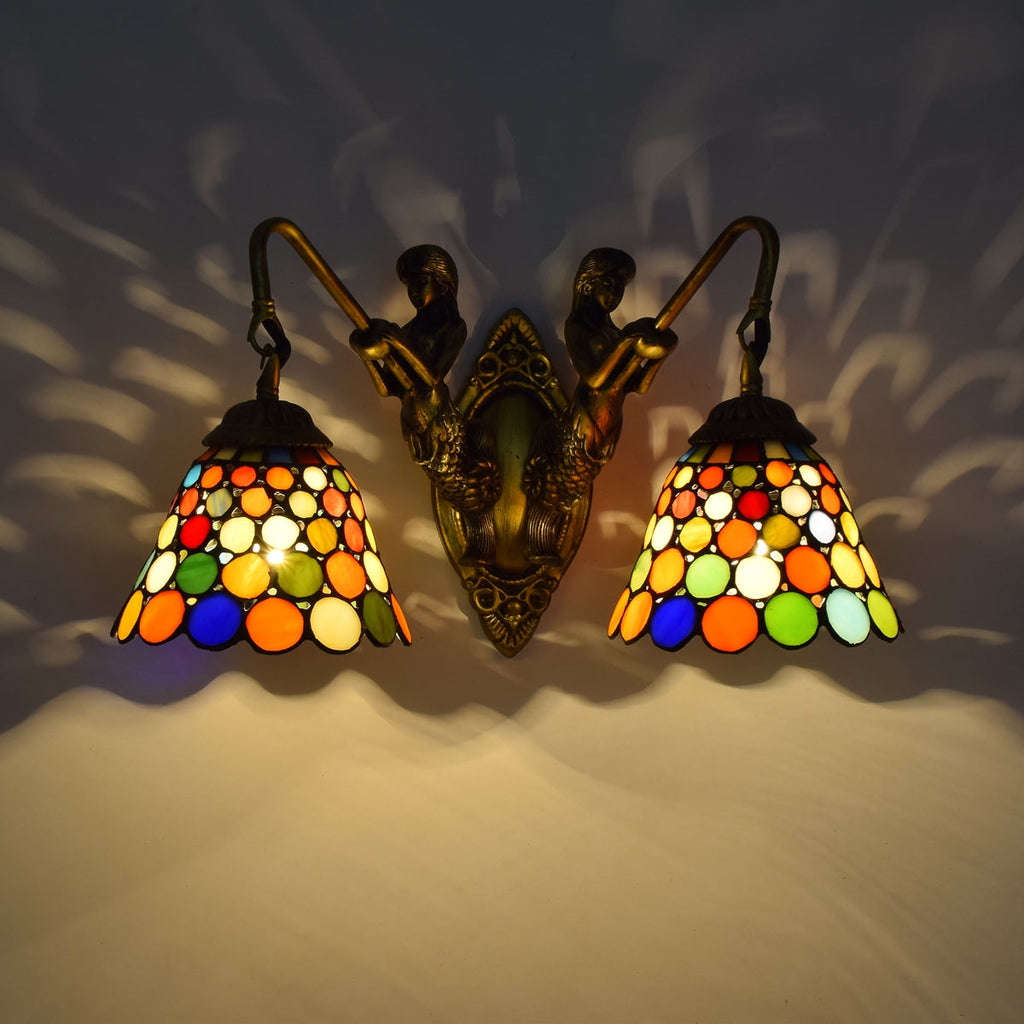 Tiffany Style Mermaid Wall Sconce, Multicolored Glass