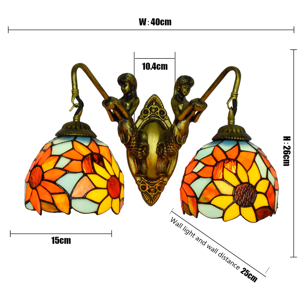 Sunflower and Mermaid Tinted Glass Wall Sconce