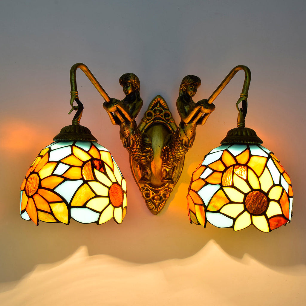 Sunflower and Mermaid Tinted Glass Wall Sconce