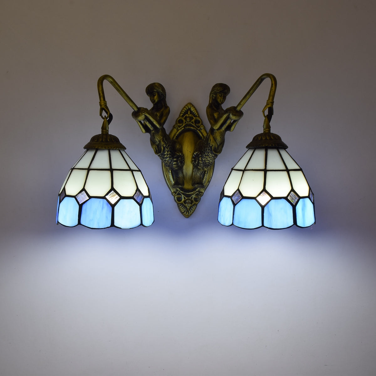 Tiffany Stained Glass Mermaid Wall Sconce in Bronze