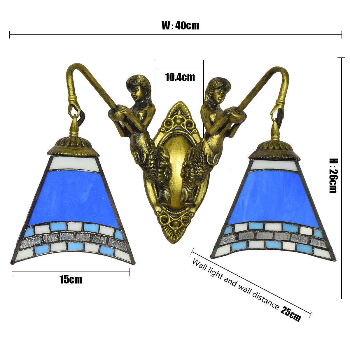 Art Nouveau Wall Sconce Mermaids in Blue Glass