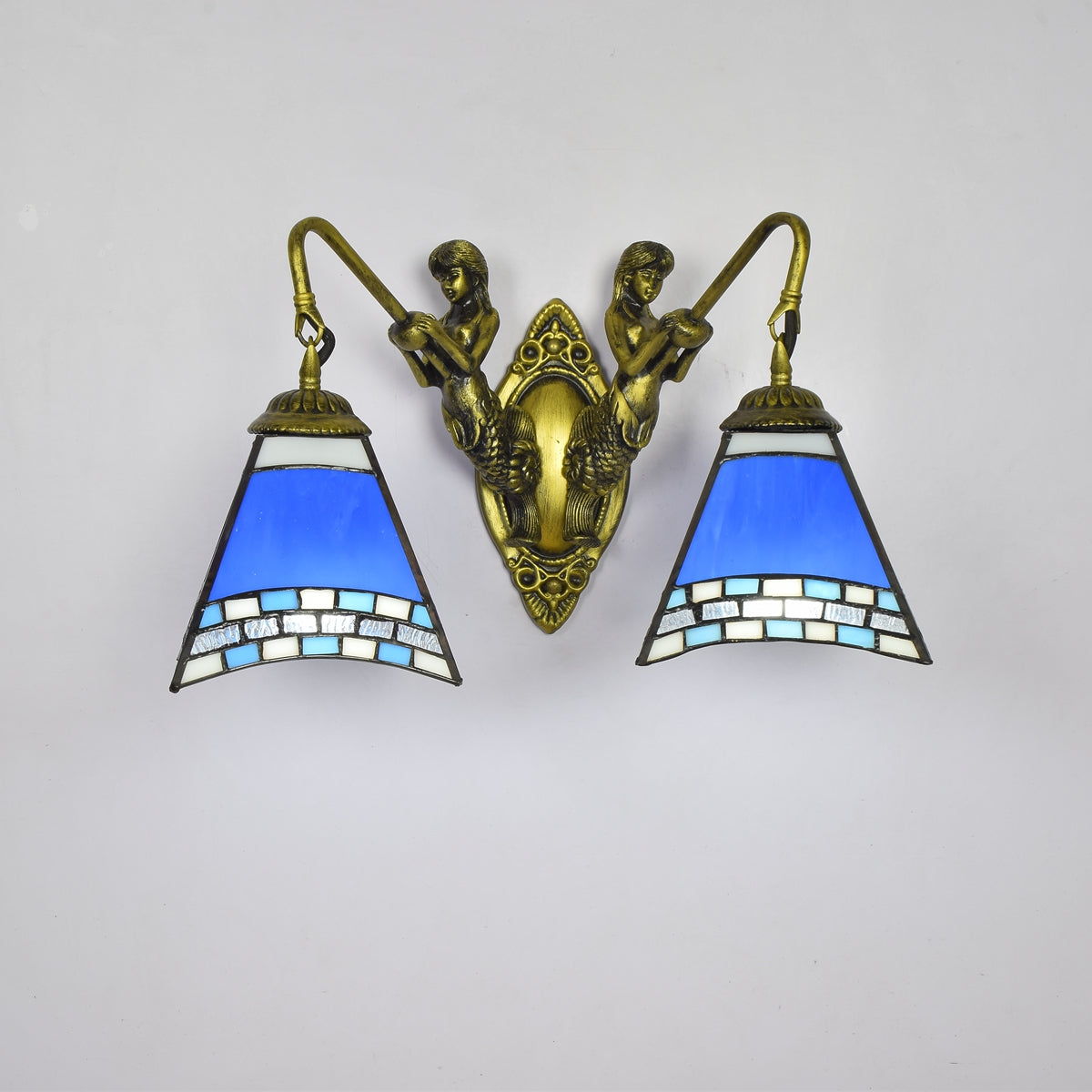 Art Nouveau Wall Sconce Mermaids in Blue Glass