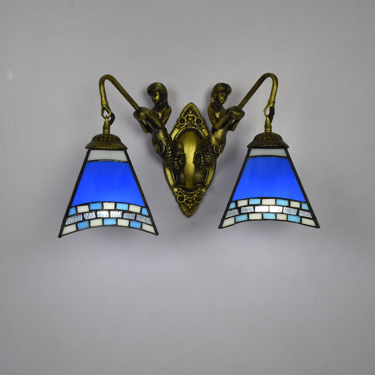 Art Nouveau Wall Sconce Mermaids in Blue Glass