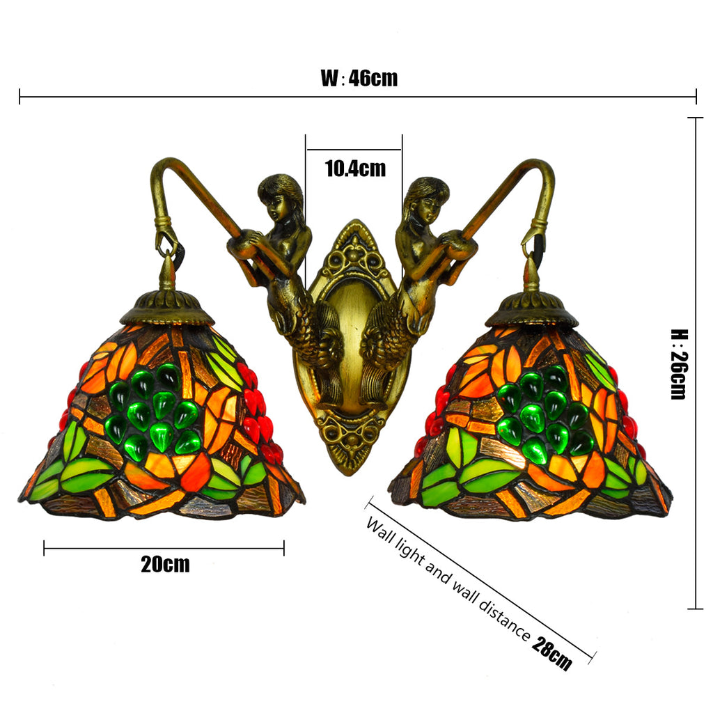 Tiffany Style Wall Sconce with Mermaids and Grapes