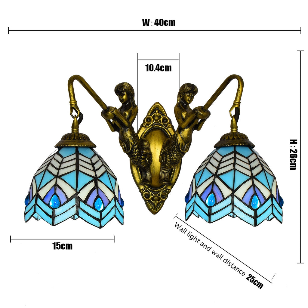 Tiffany Wall Sconce Mermaids in Blue and Purple Glass