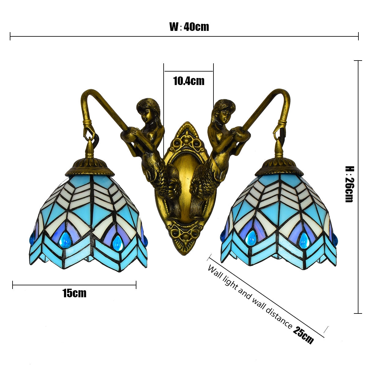 Tiffany Wall Sconce Mermaids in Blue and Purple Glass