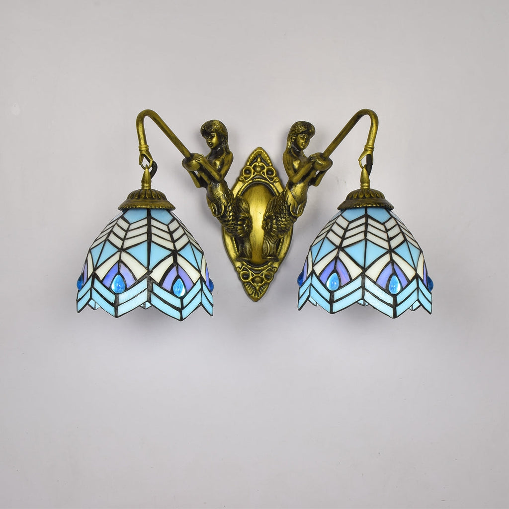 Tiffany Wall Sconce Mermaids in Blue and Purple Glass