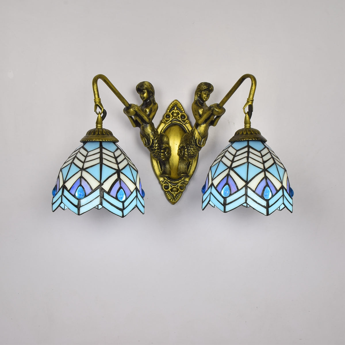 Tiffany Wall Sconce Mermaids in Blue and Purple Glass