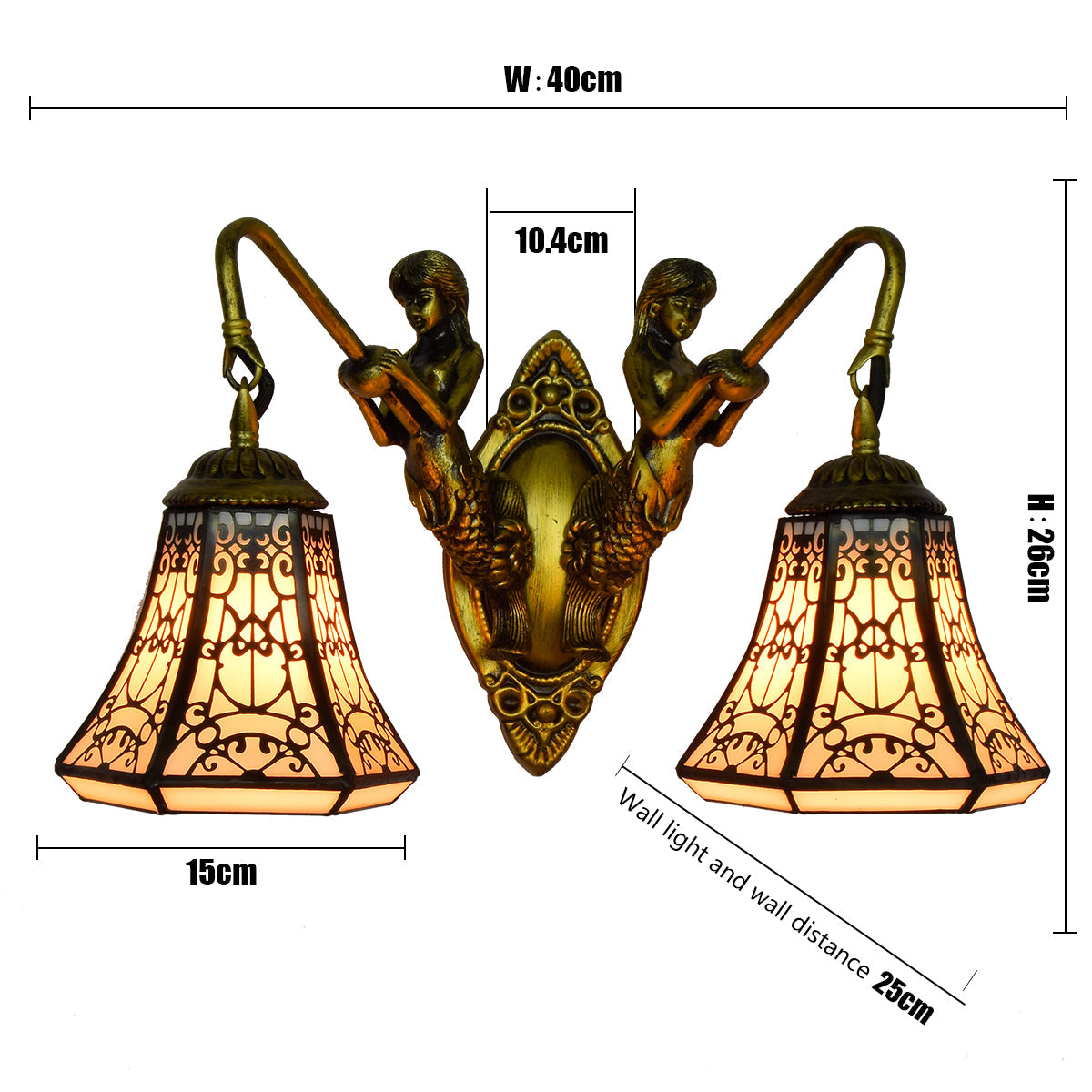 Antique Bronze Wall Sconce with Tiffany Style Mermaids