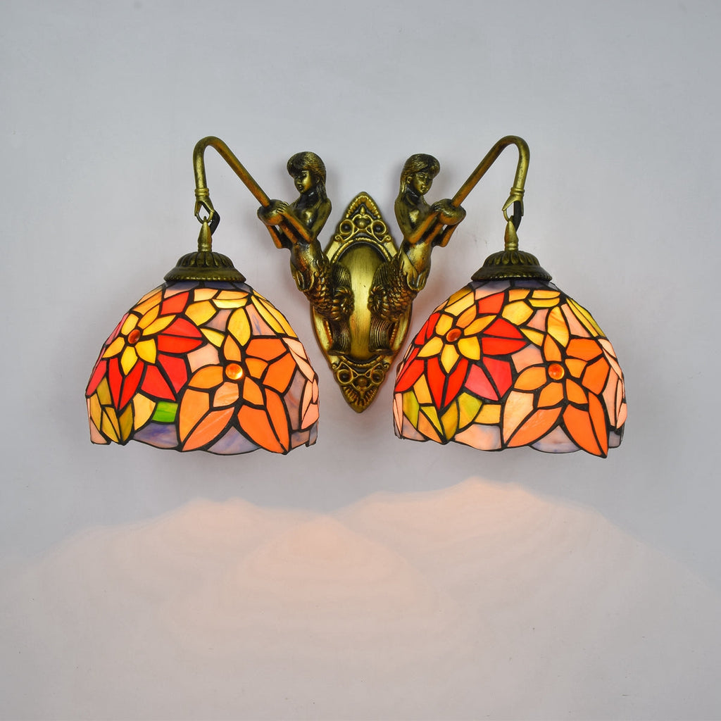 Double Bronze Wall Sconce with Stained Glass Mermaids