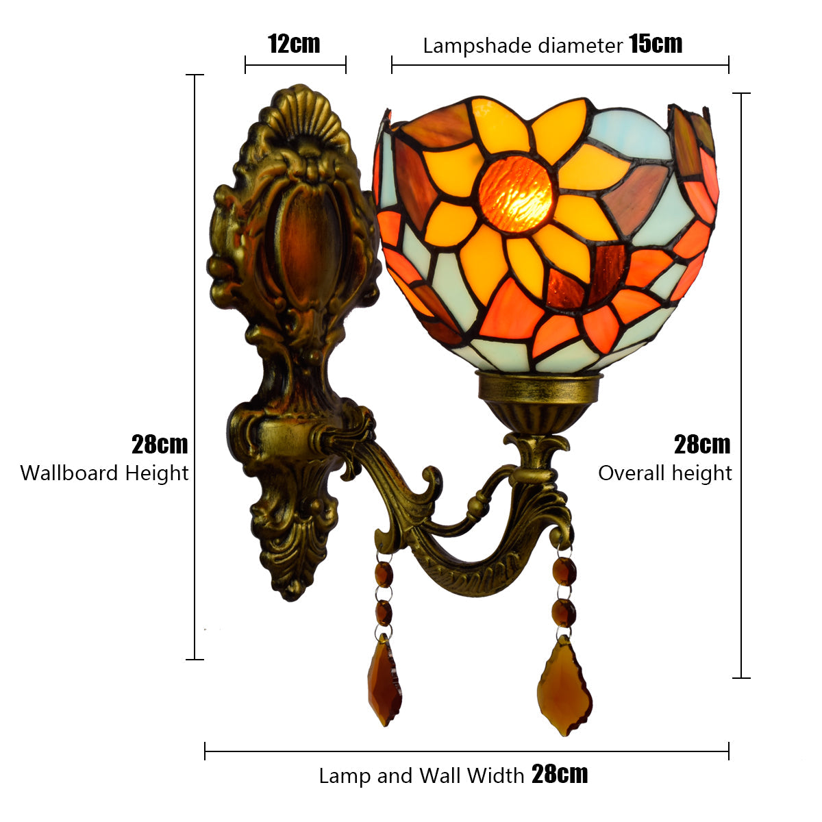 Art Nouveau Stained Glass Wall Sconce, Golden Sunflower