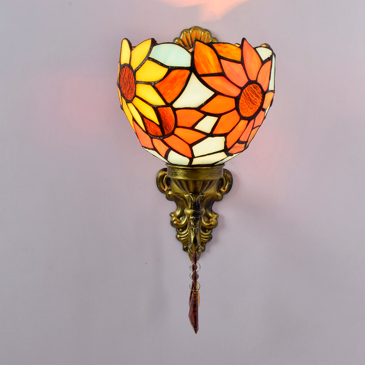 Art Nouveau Stained Glass Wall Sconce, Golden Sunflower