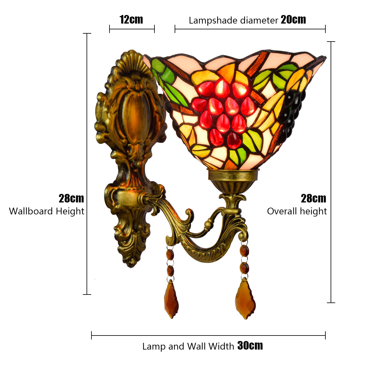 Stained Glass Wall Sconce with Grapes and Aged Brass