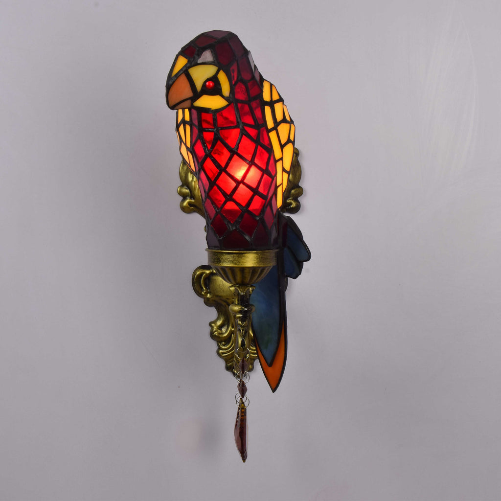Tiffany Style Stained Glass Parrot Wall Sconce